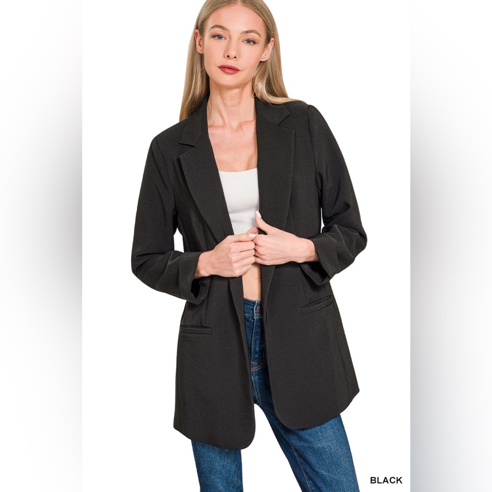 Zenana WOVEN LONG SLEEVE OPEN FRONT CLASSIC BLAZER